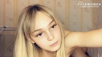 18 year old pussy licks man's dildo until she comes in her mouth